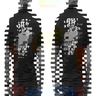 Sorry I Can't I'mery Busy ナマケモノ 遅刻魔 おはようございます。ホームオフィス メンズTシャツ バックプリント - Kawaiitshirt