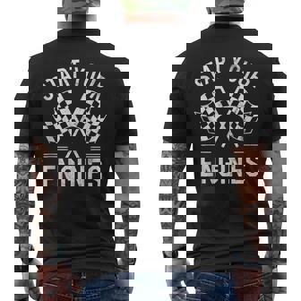 Start Your Engines Vintage Checkered Flag Race Car Men's T-shirt Back Print - Thegiftio