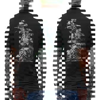 Statue Of Liberty Crying Men's T-shirt Back Print | Mazezy