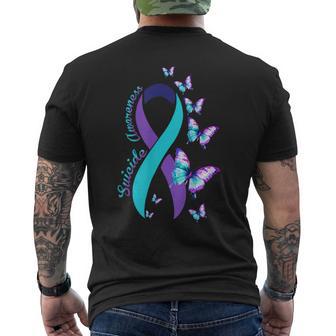 Suicide Prevention Awareness Teal Purple Ribbon Butterflies Men's T-shirt Back Print - Thegiftio UK
