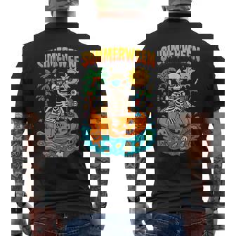 Summerween Skeleton Vibes Chillin In A Pumpkin Float Men's T-shirt Back Print - Monsterry