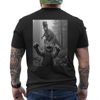 T-Rex Dinosaur With Cat Selfie Men's T-shirt Back Print - Thegiftio UK