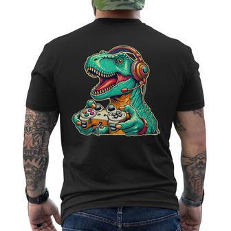 T-Rex Gaming With Headset Dinosaur Gamer Graphic Men's T-shirt Back Print - Thegiftio UK