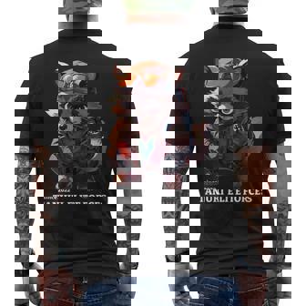 Tanuki Elite Forces No2 タヌキ精鋭部隊 かわいい狸 アニマル 動物 おもしろ 漢字 たぬき メンズTシャツ バックプリント - Kawaiitshirt