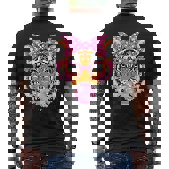 Tiger With Glasses Bubblegum And Pink Bow Men's T-shirt Back Print | Mazezy