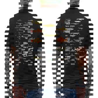 Types De Pêche En Eau Douce Canne À Pêche Pêcheur Bateau T-shirt imprimé au dos - Cadeauxyz