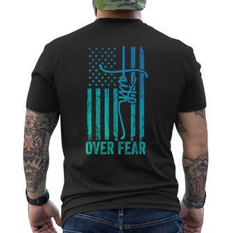 Usa Flag Patriotic American Usa Faith Over Fear Prayer Men's T-shirt Back Print - Thegiftio UK