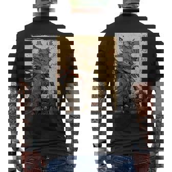 Vintage Japonés Paisajeamurai Gato Kanji Camiseta Hombre Estampado Espalda - Regaloses