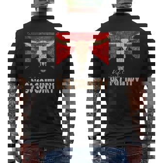 Vintage Western Bull Skull Raised On 90'S Country Music Men's T-shirt Back Print - Monsterry