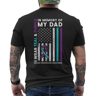 I Wear Teal & Purple In Memory Of My Dad Suicide Prevention Men's T-shirt Back Print - Thegiftio UK