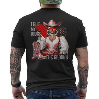 Western Black Cowgirl Hat Boots I Got My Boots On The Ground Men's T-shirt Back Print - Thegiftio UK