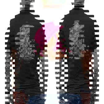 Western Country Pink Cowboy Boots Cowgirl Hat And Roses Men's T-shirt Back Print - Thegiftio