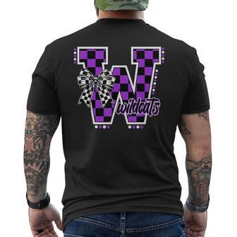 Wildcats Checkered Letter Purple Wildcat Pride School Spirit Men's T-shirt Back Print - Thegiftio UK