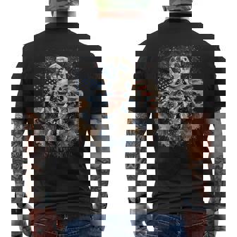 Wolf 4Th Of July Howling Wolves Under Moon American Flag Men's T-shirt Back Print - Thegiftio