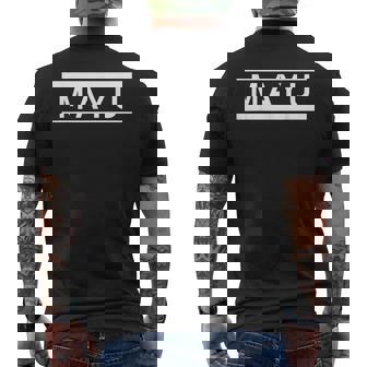 「Mayu」ヘボン式「まゆ」「マユ」下の名前 ローマ字 名入れ 名乗り ラテン文字 綴り メンズTシャツ バックプリント - Kawaiitshirt