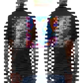 「お花畑のルディ猫」 油絵風ファンタジーアート 綺麗 かわいい オッドアイ リアル メンズTシャツ バックプリント - Kawaiitshirt