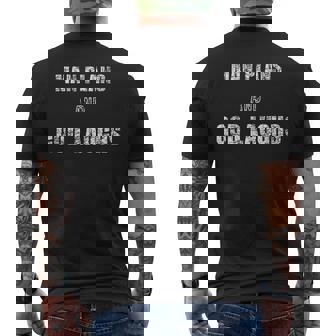 「人は計画し、神は笑う」面白いことわざ メンズTシャツ バックプリント - Kawaiitshirt