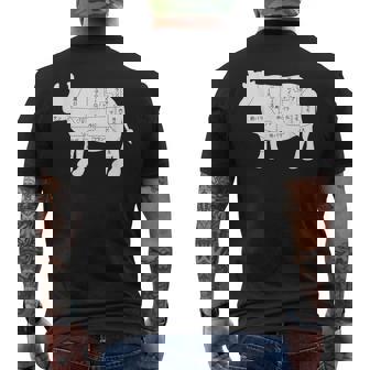 【牛肉部位】肉の部位 牛 うし 和牛 焼肉 牛丼 定食 部位 しゃぶしゃぶ すき焼き おもしろ 面白い ネタ ウケ狙い メンズTシャツ バックプリント - Kawaiitshirt