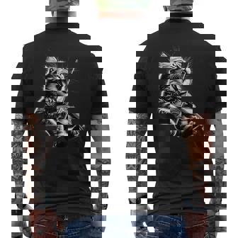 おもしろオーケストラ ミュージシャン バイオリニスト ロックキャット 演奏 バイオリン メンズTシャツ バックプリント - Kawaiitshirt