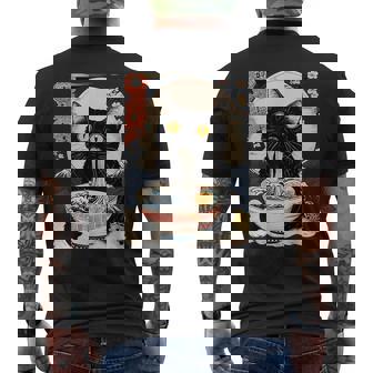 かわいい 猫 食べる ラーメン 麺 面白い アニメ メンズTシャツ バックプリント - Kawaiitshirt