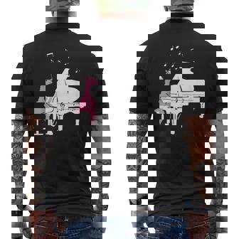 かわいいアルパカ弾き ピアノ音符記号 ミュージシャンアート メンズTシャツ バックプリント - Kawaiitshirt