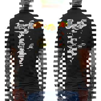 かわいいコックさん 洋食屋さん オムライス ナポリタン ハンバーグ エビフライ ウィンナー フライパン おもしろ メンズTシャツ バックプリント - Kawaiitshirt