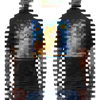 かわいいポメラニアン犬 星月夜 ヴィンセント・ヴァン・ゴッホ絵画 メンズTシャツ バックプリント - Kawaiitshirt