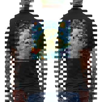 かわいいマルチーズドッグ 星月夜 ヴィンセント・ヴァン・ゴッホ絵画 メンズTシャツ バックプリント - Kawaiitshirt