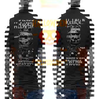 かわいい黒猫ハロウィン衣装カボチャデザインマスク面白い メンズTシャツ バックプリント - Kawaiitshirt