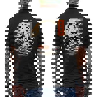 とんかつ パンダ 水墨画 日本食 日本語 おもしろ レトロ 和風 動物 メンズTシャツ バックプリント - Kawaiitshirt