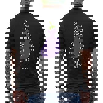 なす ナス 顔 イラスト かわいい おもしろ 面白い 簡単 シンプル ゆるい 野菜 メンズTシャツ バックプリント - Kawaiitshirt
