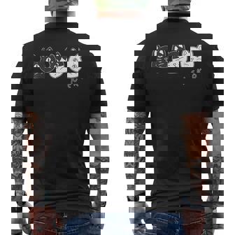 ねこさん 3 スリー Neko・Neko・Neko 黒猫・ハチワレ・白猫【どうぶつフレンズ】不機嫌猫 顔イラスト メンズTシャツ バックプリント - Kawaiitshirt