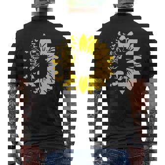 ひまわりと蝶のシルエット、自然の調和。 メンズTシャツ バックプリント - Kawaiitshirt