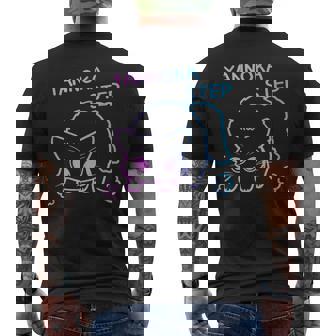 やんのかステップ長毛ステップねこ 英語ver パステルカラー メンズTシャツ バックプリント - Kawaiitshirt