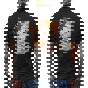 わがまま猫 ねこ ラーメン好き かわいい おもしろ マンガ メンズTシャツ バックプリント - Kawaiitshirt