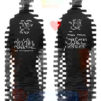 アイラブ・Saga 佐賀（I Love ハート）【47都道府県】ジモt ティ 地元 旅行 グッズ お土産 面白 メンズTシャツ バックプリント - Kawaiitshirt