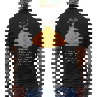 アジフライ好きなら、あなたは私の友達、アジフライ好き共有メッセージ メンズTシャツ バックプリント - Kawaiitshirt