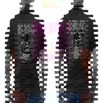 アニメ風ラーメン猫デザイン 充電と食欲のエネルギー系グラフィック メンズTシャツ バックプリント - Kawaiitshirt