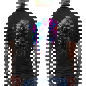 アメリカンバイソンカラーポップアート 美しいアメリカンバイソン愛好家 メンズTシャツ バックプリント - Kawaiitshirt