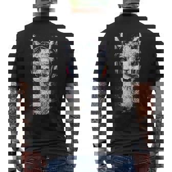 アルパカ アニマル モチーフ 音楽 ヘッドホン イラスト アルパカ メンズTシャツ バックプリント - Kawaiitshirt