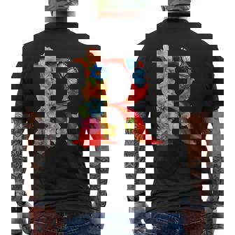 イニシャル R アルファベット バタフライ ローズ 花 水彩 モノグラム メンズTシャツ バックプリント - Kawaiitshirt
