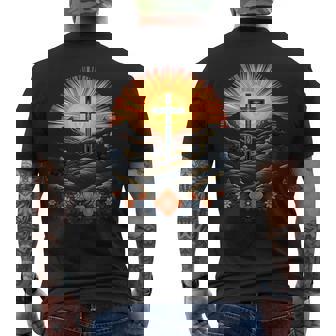 イースターデー クロスフラワー サンセット クリスチャン イースター メンズTシャツ バックプリント - Kawaiitshirt