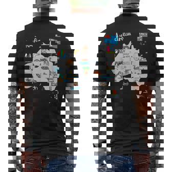 オーストラリアの地図。風景、動物、文化、シンボルのアイコン メンズTシャツ バックプリント - Kawaiitshirt