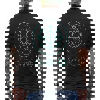 カタカムナウタヒ 三種の神器（ヤタノカガミ 八咫鏡、剣、勾玉） 神代文字 メンズTシャツ バックプリント - Kawaiitshirt