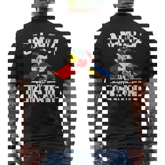 カナダはウクライナのウクライナのカナダの旗のtシャツで立ちます メンズTシャツ バックプリント - Kawaiitshirt