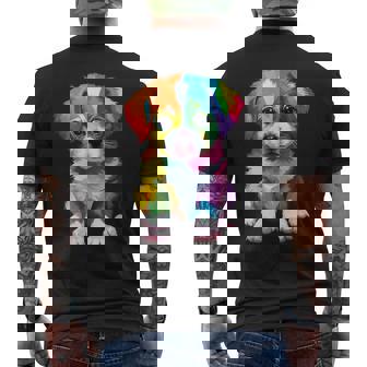 カラフルなかわいい子犬 愛らしい犬 メンズTシャツ バックプリント - Kawaiitshirt