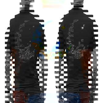カラフルな曼荼羅三日月と猫と星 メンズTシャツ バックプリント - Kawaiitshirt