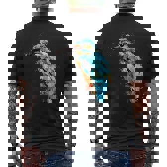 カワセミ 鳥 野生動物 動物 水彩 芸術的 ペインティング メンズTシャツ バックプリント - Kawaiitshirt