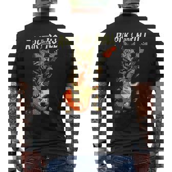 ギターを弾くロックな猫 音楽好き猫好き向けデザイン メンズTシャツ バックプリント - Kawaiitshirt