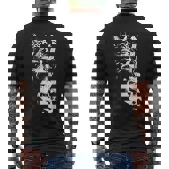 ギターを弾くロック猫 面白いギター猫 メンズTシャツ バックプリント - Kawaiitshirt